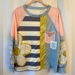 Boutique Colorful Floral Patchwork Top Women’s Size XL